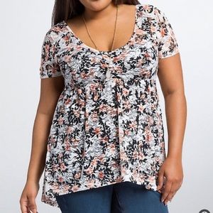 Torrid black, white, and red lace blouse